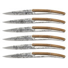 Deejo 2AB010 6 steak knives Blossom , mirror finish, olive wood handle