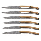 Deejo 2FB011 set of 6 steak knives Toile de Jouy , titan finish, olive wood handle