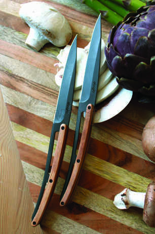 Deejo 2FB001 6 steak knives , titanium finish, olive wood handle 2