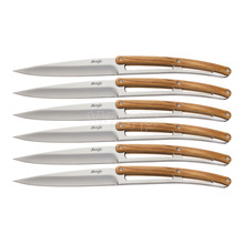 Deejo 2AB001 6 steak knives , mirror finish, olive wood handle